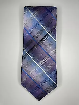 Van Heusen Tie / Purple Blue Plaid / 100% Silk / L-56in & W-3.25in • $11.49