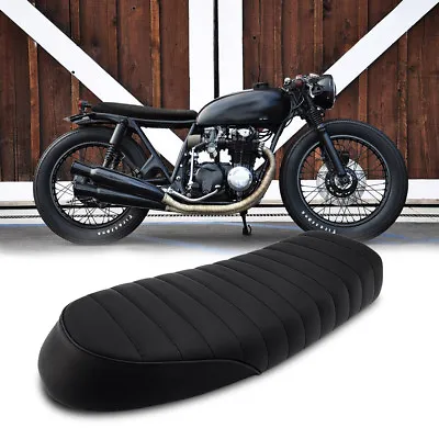 Black Flat Brat Cafe Racer Saddle Vintage Seat For Honda CB Suzuki GS Yamaha XJ • $59.76