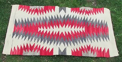 Vtg Navajo Wool Rug Red Grey Ecru 18.5 X38  Diamond • $33