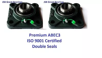 (Qty.2) UCF206-18 Premium Square Flange Bearings Double Seals ABEC3 1-1/8 Bore • $24.10