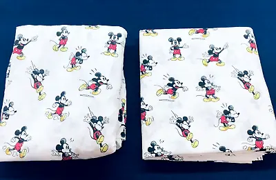 Pottery Barn Kids Mickey Mouse TWIN FLAT + FITTED 100% Organic Cotton Sheet Set • $34.30