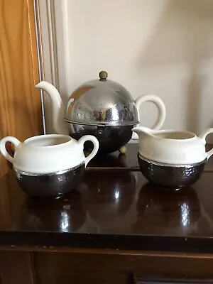 Vintage 50s Celtic Quality Plate Insulated Teapot / Sugar Bowl / Milk Jug Set • £34.95