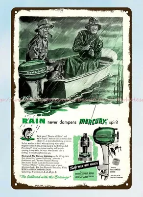 1948 Marina MERCURY Lightning 10 Hp Boating Outboard Motor Metal Tin Sign • $18.89