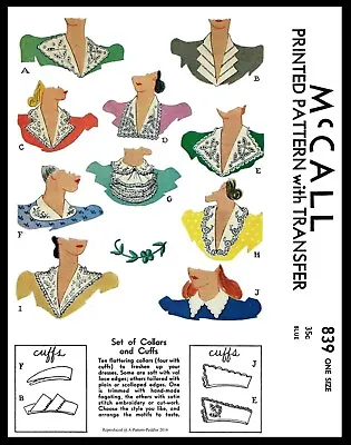 McCALL Pattern # 839 10 Collar Jabot And Cuffs Fabric Sewing Patterns Vintage • $5.99