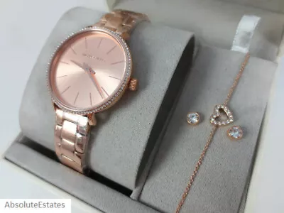 NEW Michael Kors Pyper Rose Gold Watch Heart Bracelet & Earring Set MK1040 NIB • $137.99