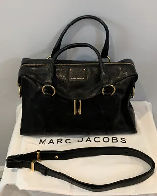 Marc Jacobs Black Italian Leather Fulton Top Handle Handbag Gold Hardware MINT! • $590.75