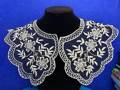 Large Style Lace Collar Sewn On Dressmaking Polyester Cotton. Navy Blue L5 • £4.99