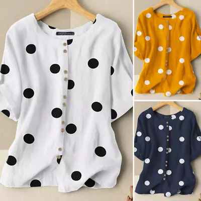 £14.03 • Buy UK Women Polka Dot Short Sleeve Tops T-shirt Casual Loose Tee Shirt Blouse Plus