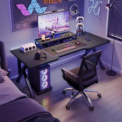 Large Gaming Desk Black PC Computer Desk Ergonomic Home Office Desk With Carbo • $127.11