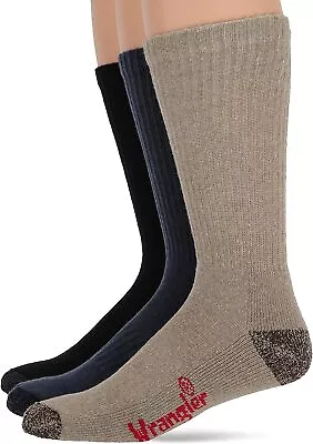 Wrangler Mens Cotton Cushion Work Boot Crew Socks Made In USA 3 Pair Pack • $12.99