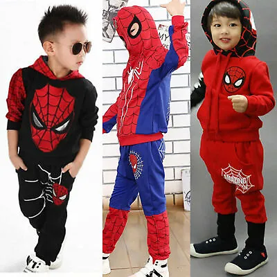 Kids Boys' Marvel Superhero Spiderman Tracksuit Hoodie Sweatshirt Pants Outfits • £8.69