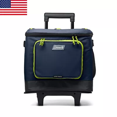 42 Cans Soft Sided Cooler Wheels Front Pocket Expands Portable Spider Mum Blue • $52.87