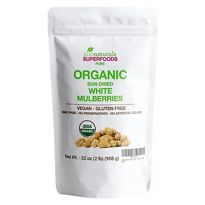 White Mulberries Dried Organic 2 Lbs – 100% USDA Organic Certified – Sun Dried • $16.99