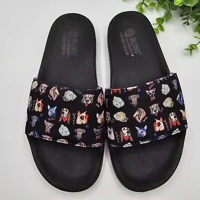 Skechers Bob's Pup Smarts Sandals Women's 8 Black Dog Print Slides Comfort Foam • $14.30