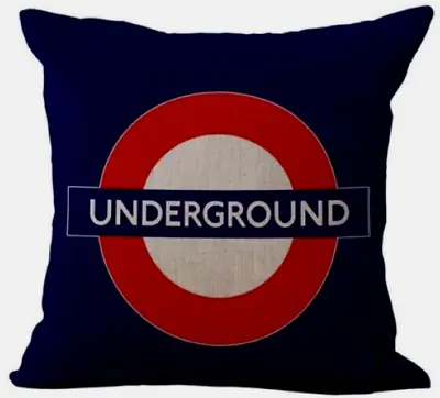 LONDON UNDERGROUND Roundel Symbol Sign LINEN Blend Zipped 44cm CUSHION COVER UK • £7.99