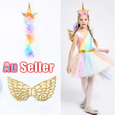 $22.95 • Buy Girls Unicorn Costume Fairy Headband Kids Halloween FANCY DRESS Up Cosplay Wings