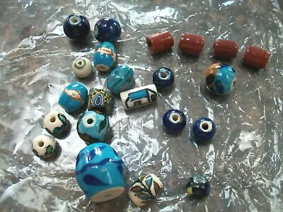 £9.99 • Buy 22 Hand Painted Pottery China Majolica Style Beads Including Others 14-25mm