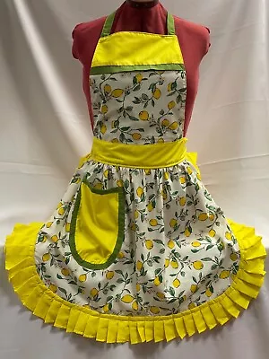 RETRO VINTAGE 50s STYLE FULL APRON / PINNY - LEMONS On CREAM With YELLOW TRIM • £25.99