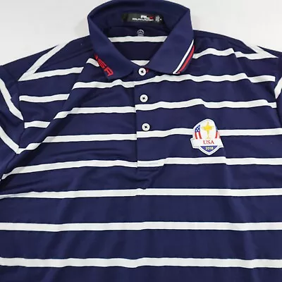 RLX Ralph Lauren Shirt Mens Medium Blue Stripes U.S Open 2018 Golf Polo Wicking • $28.99