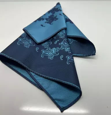 Geoff Nicholson Silk Dbl Face Navy Med Blue Men's 13  SQ Kerchief Pocket Scarf • $15