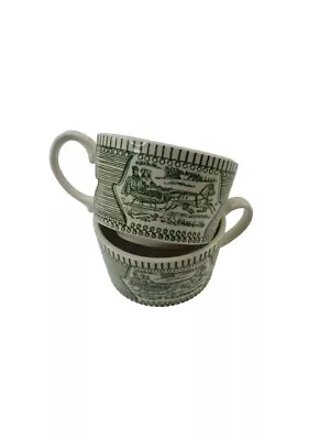 Vintage GREEN Coffee Tea Cup Horse And Carriage Made In USA • $9.56