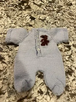 Vintage VTG Blue Handmade Crochet Baby Doll Outfit W/ Bear W/ Heart With Footies • $5.50