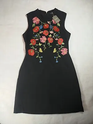 NEW Beautiful OASIS Dress Size UK 10 Party Embroidered Flowers Butterfly Black  • £19.95