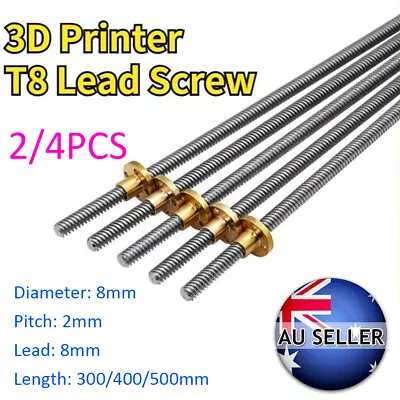T8/8mm Stainless Steel Trapezoidal Lead Screw Rod With Brass Nut For 3D Printer • $22.19