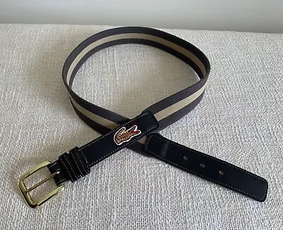 Lacoste Men’s Sz 30 Stretch Canvas Belt Leather Trim 2-Tone Brown Buckle Vintage • $22.99