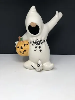 Vintage Ceramic Ghost Pumpkin Jack O Lantern 12” Light Up -No Light Included • $26.88