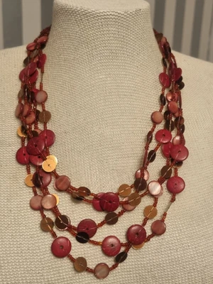 £2 • Buy Beautiful M&S Multistrand Read Beaded & Wooden Disc Necklace Costume Jewellery