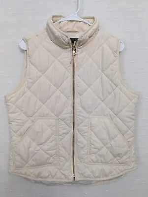 J Crew Mercantile Womens Size Large Ivory Cream Quilted Puffer Vest Full Zip • $28