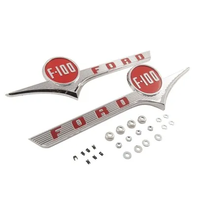 Hood Side Emblem  Ford F-100  Chrome With Red 1956 Ford Truck B6C-16720-PR • $114.95