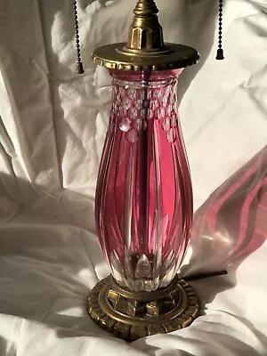 Cut Cranberry Clear Glass Lamp Heavy Brass Mounts C.1910 Moser?Stevens Williams • $99.99