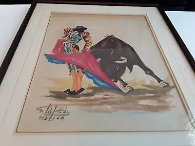 Matadore & Bull Framed Artwork Signed And Noted Mexico • $140.99