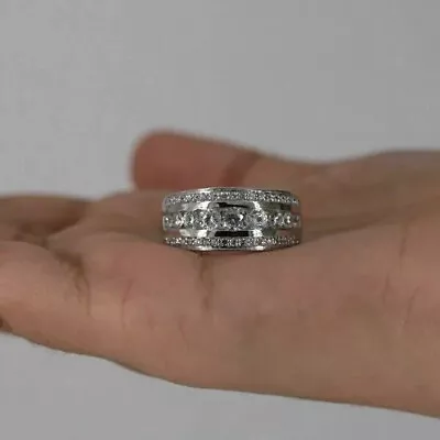 Men's Half Eternity Engagement Band Ring 1.3 Ct Cubic Zirconia 14K White Gold • $315.35