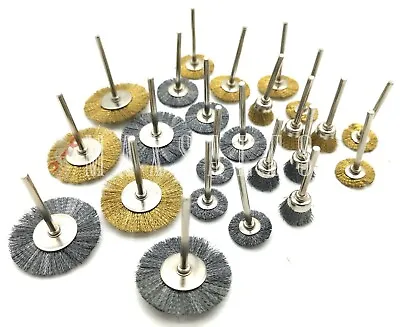 24PC Mini Brush Set 1/8  Shank Wire Brush Brass Cup Wheel DREMEL Or Drill NEW • $13.90