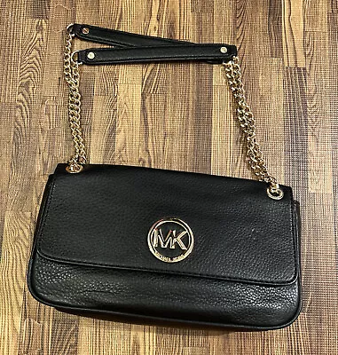 Michael Kors Fulton Flap Black Leather Shoulder Bag • $74.99