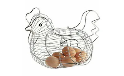 Chrome Wire Chicken Hen Egg Basket Kitchen Egg Holder Storage Rack Container New • £12.49