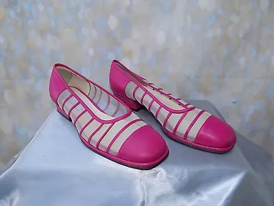 £29.99 • Buy 60s Vintage Hot Pink Leather & Mesh Shoes Sz 3 H.O HAFEZ & OUDA MOD Scooter