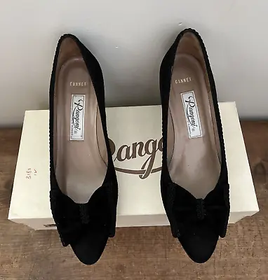 Vintage Rangoni Florence Italy Black Suede Pumps W/ Bows Women's Size 7B In Box • $124.99