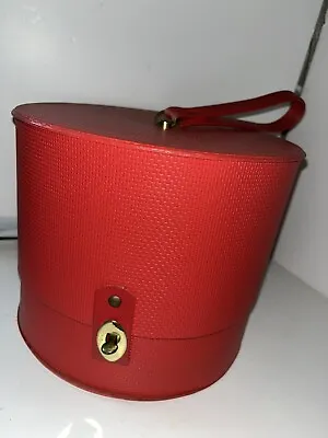 Vintage Everbest Hollywood Florida Wig Hat Box Travel Case Red 10”x9” Sexy • $16