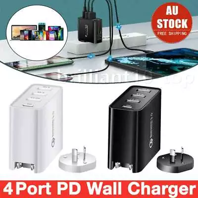 4 Port AU Plug QC3.0 48W PD Fast Charging Charger Multi USB Type C Wall Adapter • $16.77