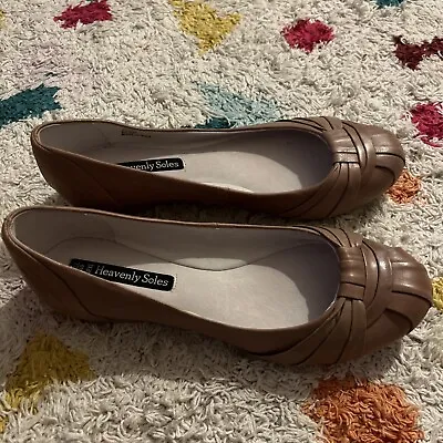 £6.40 • Buy Heavenly Soles Size 6.5 Beige Tan Brown Nude Shoes Pumps Work Padded Comfort