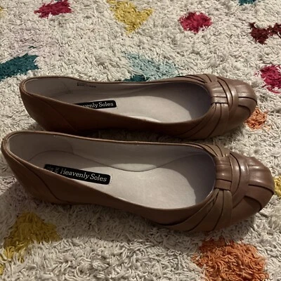 £6.40 • Buy Heavenly Soles Size 6.5 Beige Tan Brown Nude Shoes Pumps Work Padded Comfort