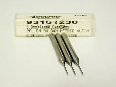 Accupro Carbide Ball End Mills 0.8mm Dia X 50mm OAL 2FL Qty 3 93161230  • $24.50