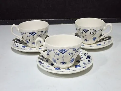 SET OF 3- Myott Finlandia Blue And White CUP AND SAUCERS Staffordshire England • $24.95