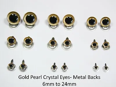 Gold Pearl Crystal Eyes With METAL BACKS -Teddy Bear Soft Toy Animal Safety • £3.29