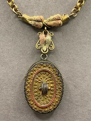 Antique Victorian Locket Necklace Ornate Design With Leaves And Front Clasp • $279