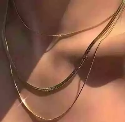 £12.99 • Buy Double Layers Flat Snake Chain Necklace Woman 18K Gold Plated Stainless Steel